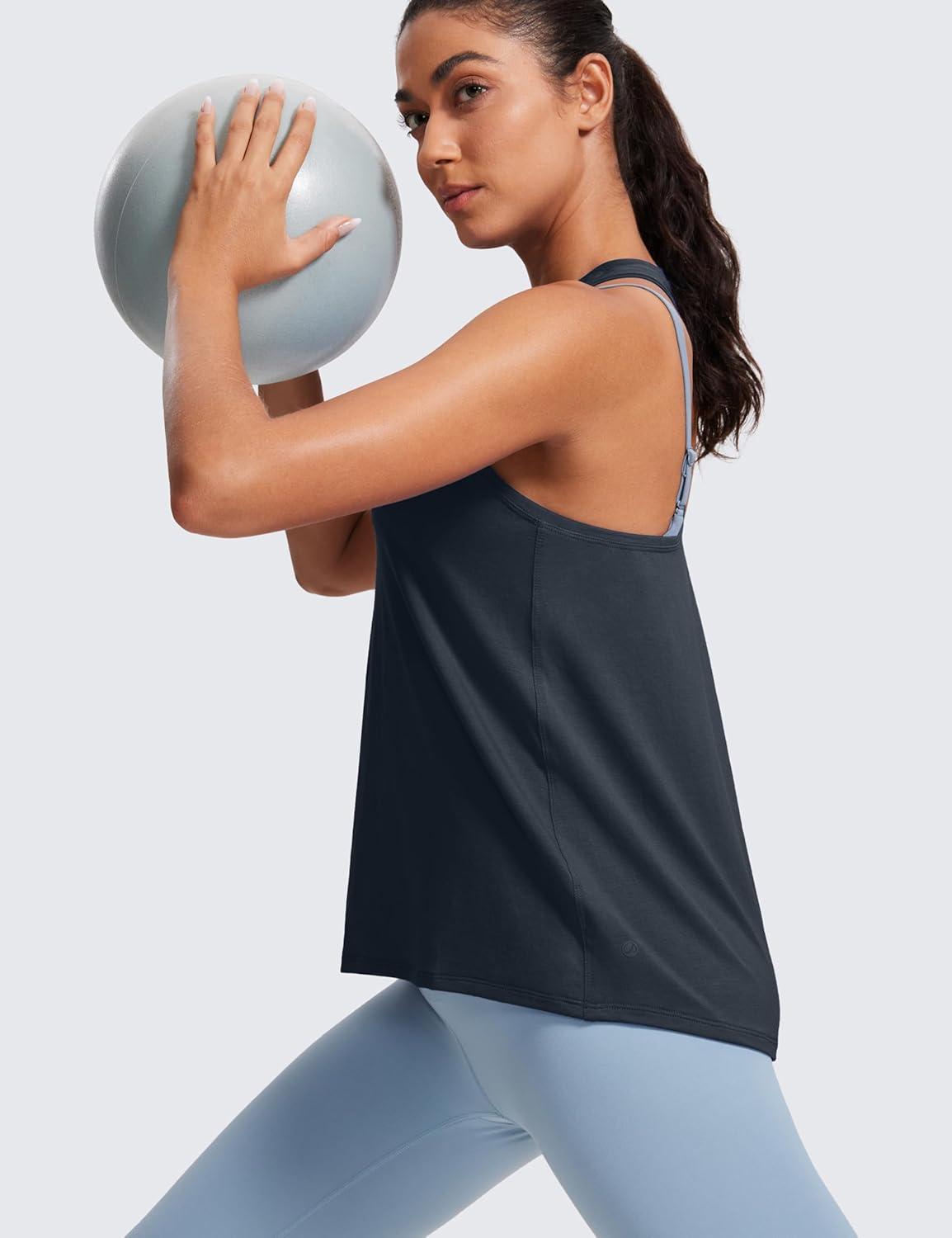 imageCRZ YOGA Womens Racerback Yoga Tank Tops High Crewneck Soft Casual Workout Sleeveless Flowy ShirtsTrue Navy