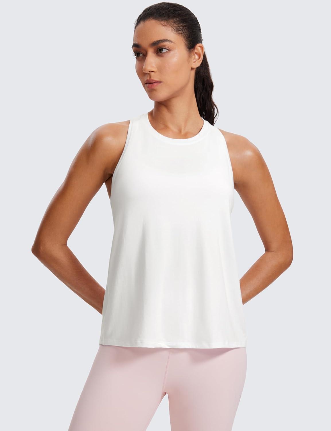 imageCRZ YOGA Womens Racerback Yoga Tank Tops High Crewneck Soft Casual Workout Sleeveless Flowy ShirtsWhite
