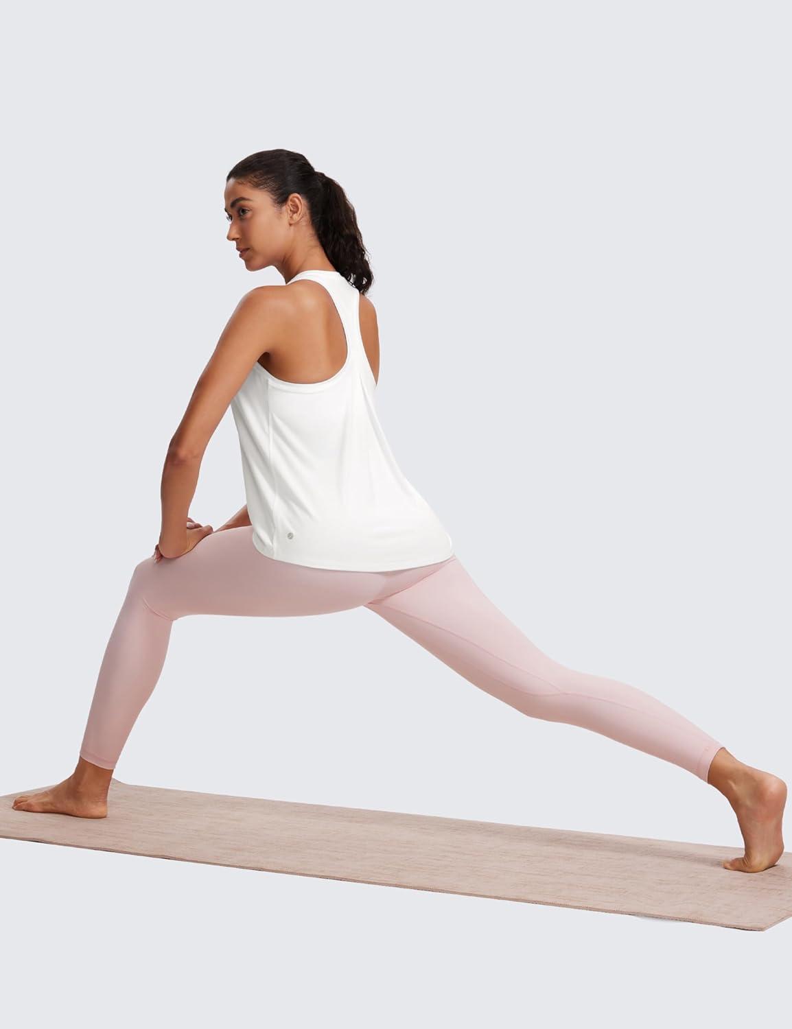 imageCRZ YOGA Womens Racerback Yoga Tank Tops High Crewneck Soft Casual Workout Sleeveless Flowy ShirtsWhite