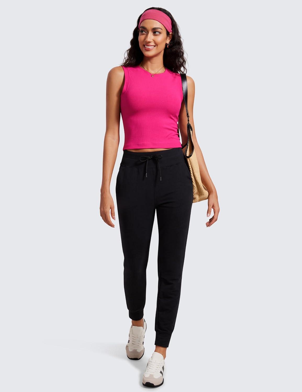 imageCRZ YOGA Womens Ribbed High Neck Tanks Sleeveless Fitted Basic Tops Going Out Casual Yoga Workout ShirtsGranita Pink