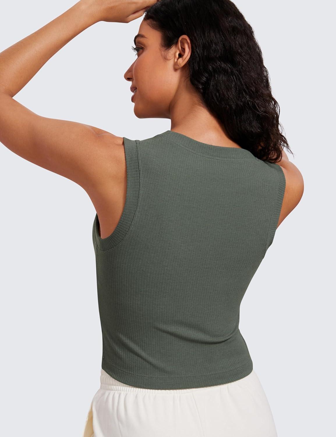 imageCRZ YOGA Womens Ribbed High Neck Tanks Sleeveless Fitted Basic Tops Going Out Casual Yoga Workout ShirtsGrey Sage