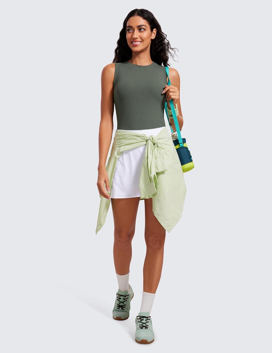 imageCRZ YOGA Womens Ribbed High Neck Tanks Sleeveless Fitted Basic Tops Going Out Casual Yoga Workout ShirtsGrey Sage