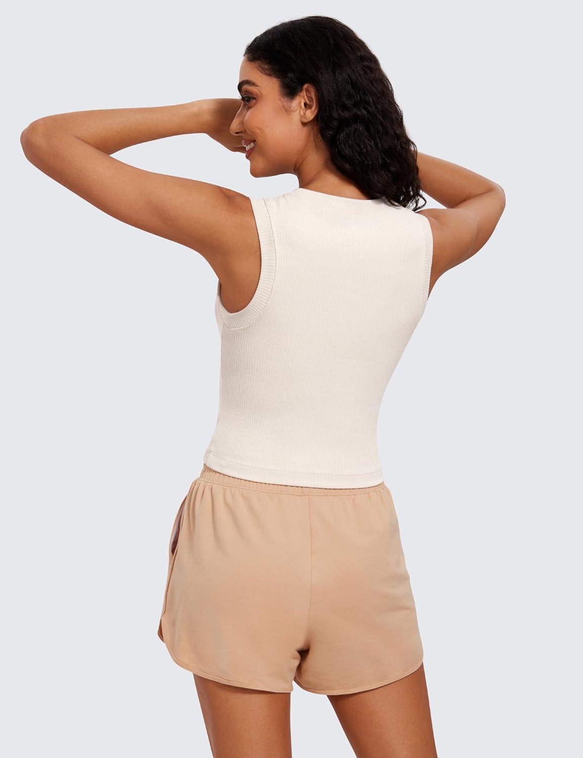 imageCRZ YOGA Womens Ribbed High Neck Tanks Sleeveless Fitted Basic Tops Going Out Casual Yoga Workout ShirtsMilky White Bone