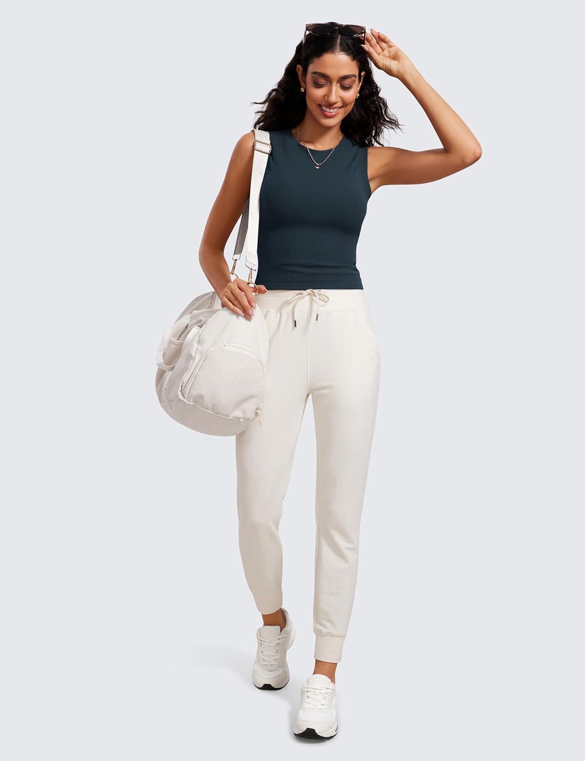 imageCRZ YOGA Womens Ribbed High Neck Tanks Sleeveless Fitted Basic Tops Going Out Casual Yoga Workout ShirtsTrue Navy