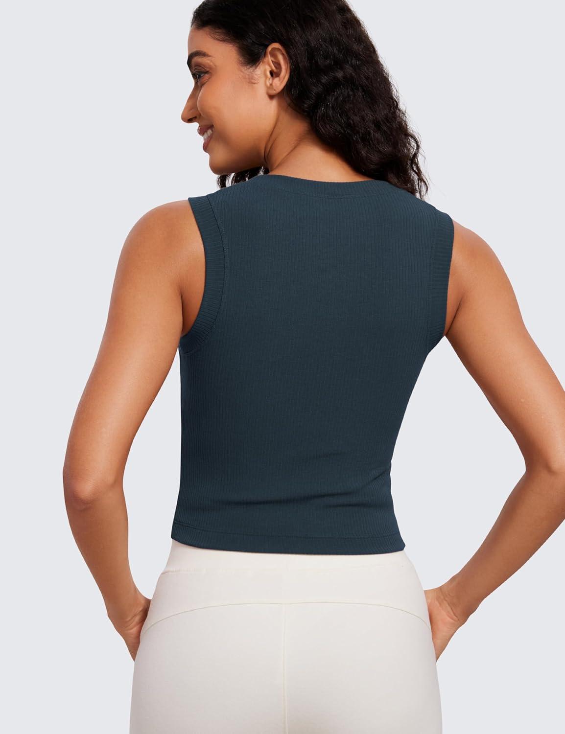 imageCRZ YOGA Womens Ribbed High Neck Tanks Sleeveless Fitted Basic Tops Going Out Casual Yoga Workout ShirtsTrue Navy