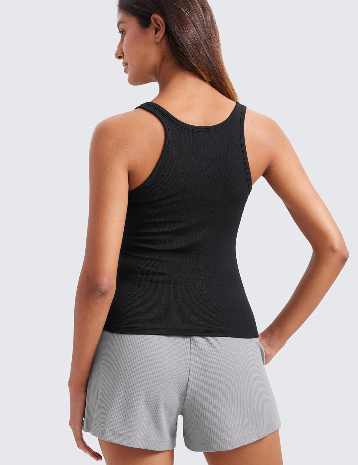 imageCRZ YOGA Womens Ribbed Modal Casual Tank Racerback Thin Strap Basic Sleeveless Shirts Going Out Fitted Workout TopsBlack