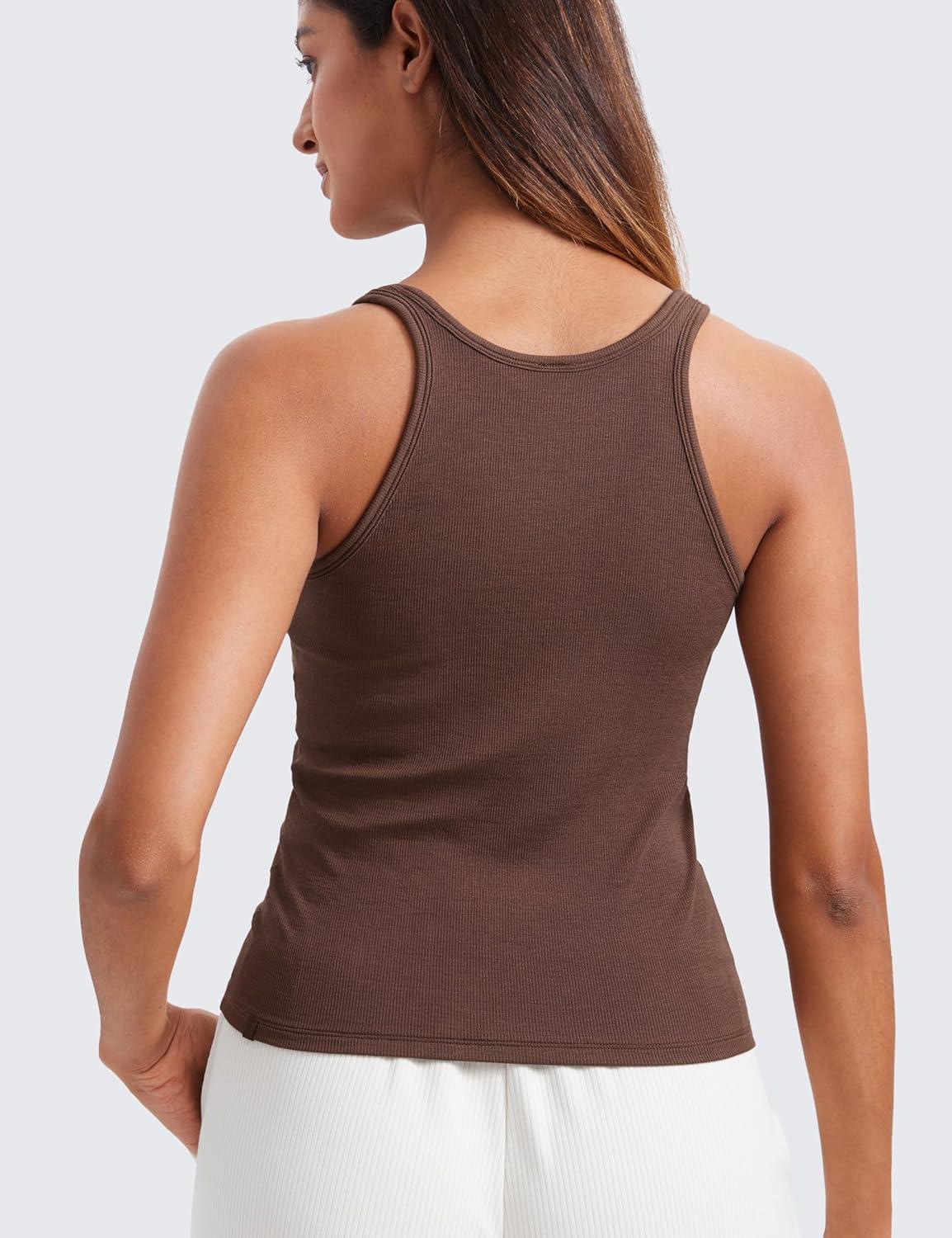 imageCRZ YOGA Womens Ribbed Modal Casual Tank Racerback Thin Strap Basic Sleeveless Shirts Going Out Fitted Workout TopsCoffee Brown