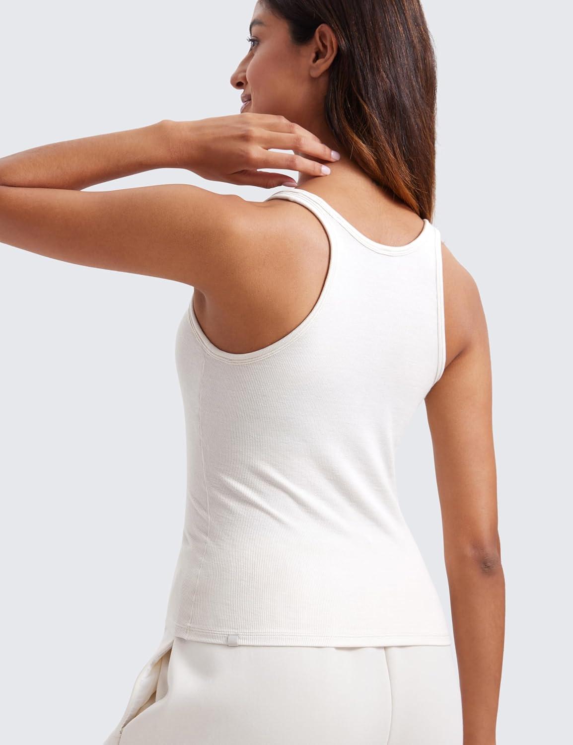 imageCRZ YOGA Womens Ribbed Modal Casual Tank Racerback Thin Strap Basic Sleeveless Shirts Going Out Fitted Workout TopsMilky White