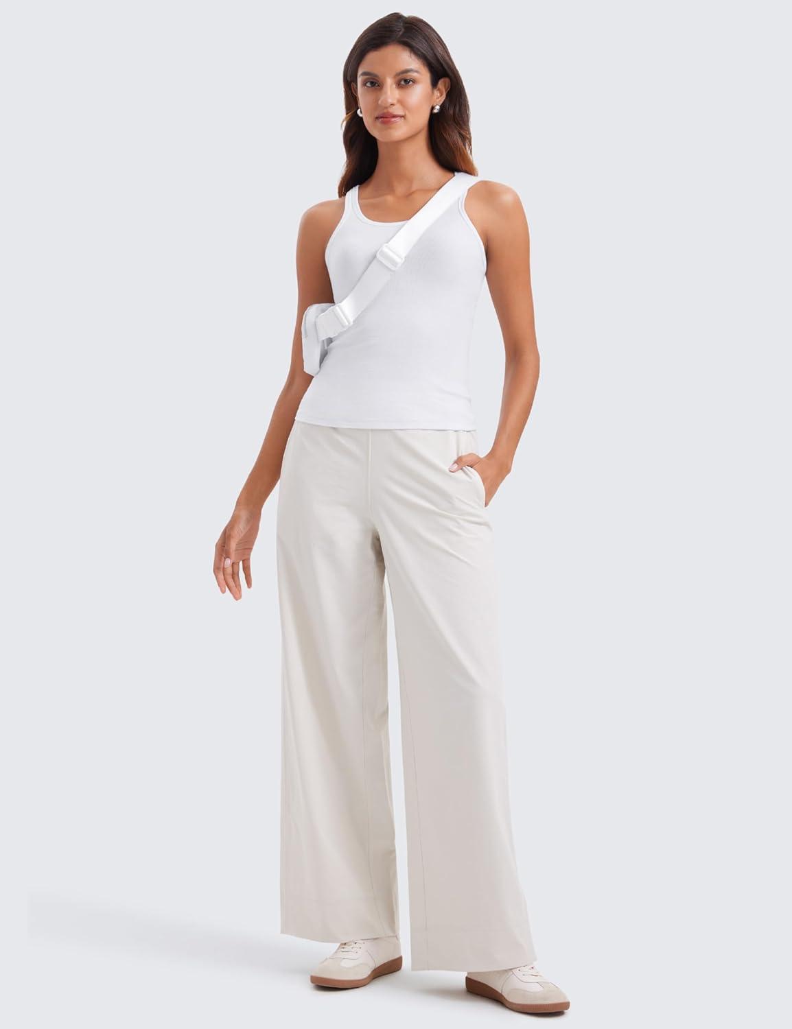 imageCRZ YOGA Womens Ribbed Modal Casual Tank Racerback Thin Strap Basic Sleeveless Shirts Going Out Fitted Workout TopsWhite