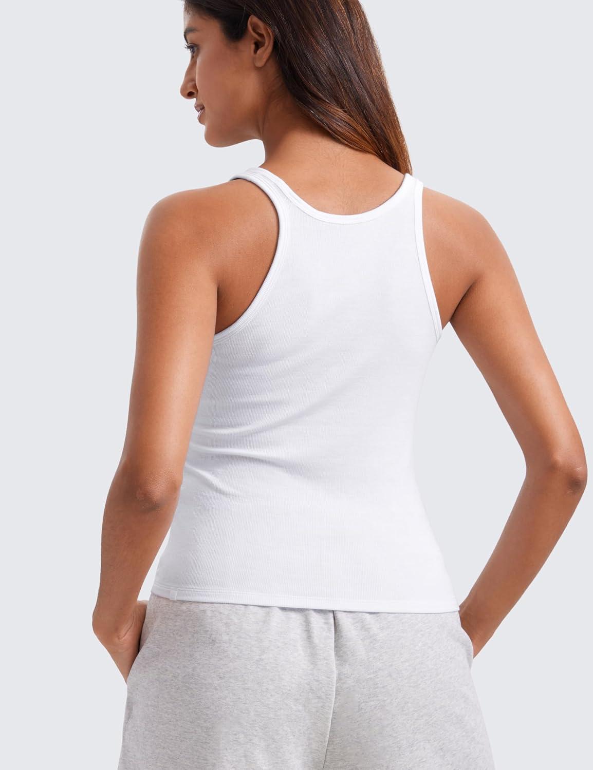 imageCRZ YOGA Womens Ribbed Modal Casual Tank Racerback Thin Strap Basic Sleeveless Shirts Going Out Fitted Workout TopsWhite
