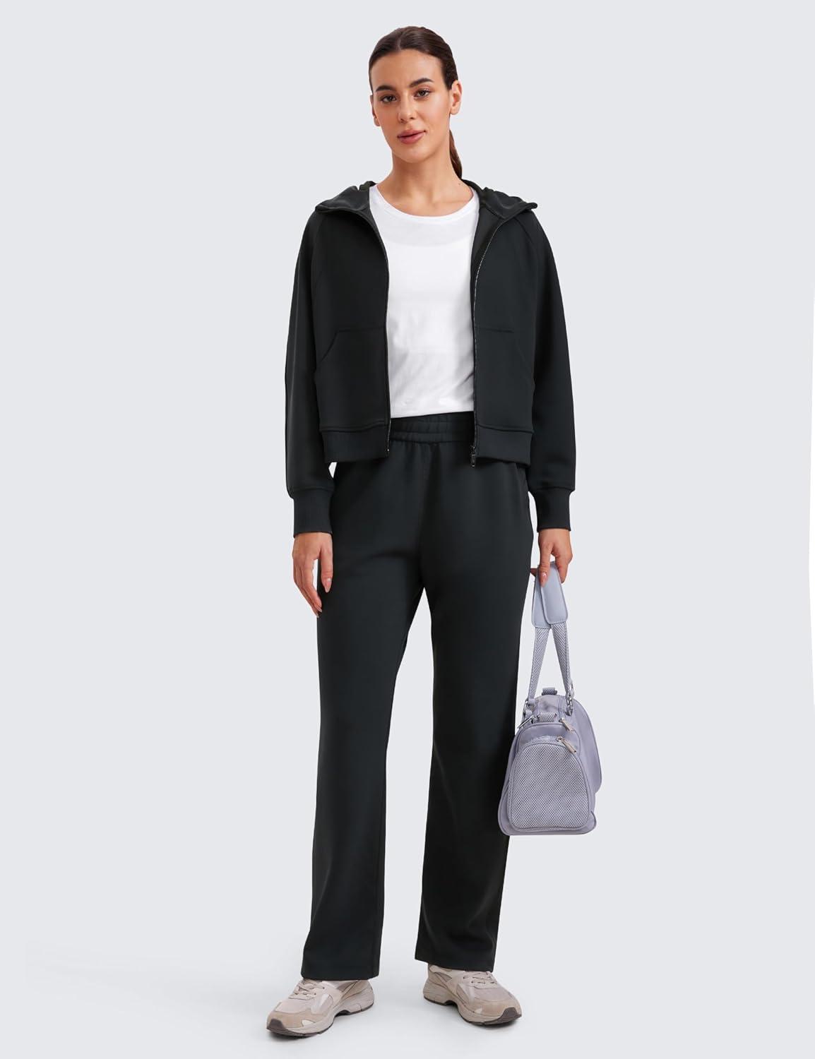 imageCRZ YOGA Womens SoftAura Full Zip Up Hoodie Workout Casual Hooded Sweatshirt Long Sleeve Athletic JacketBlack