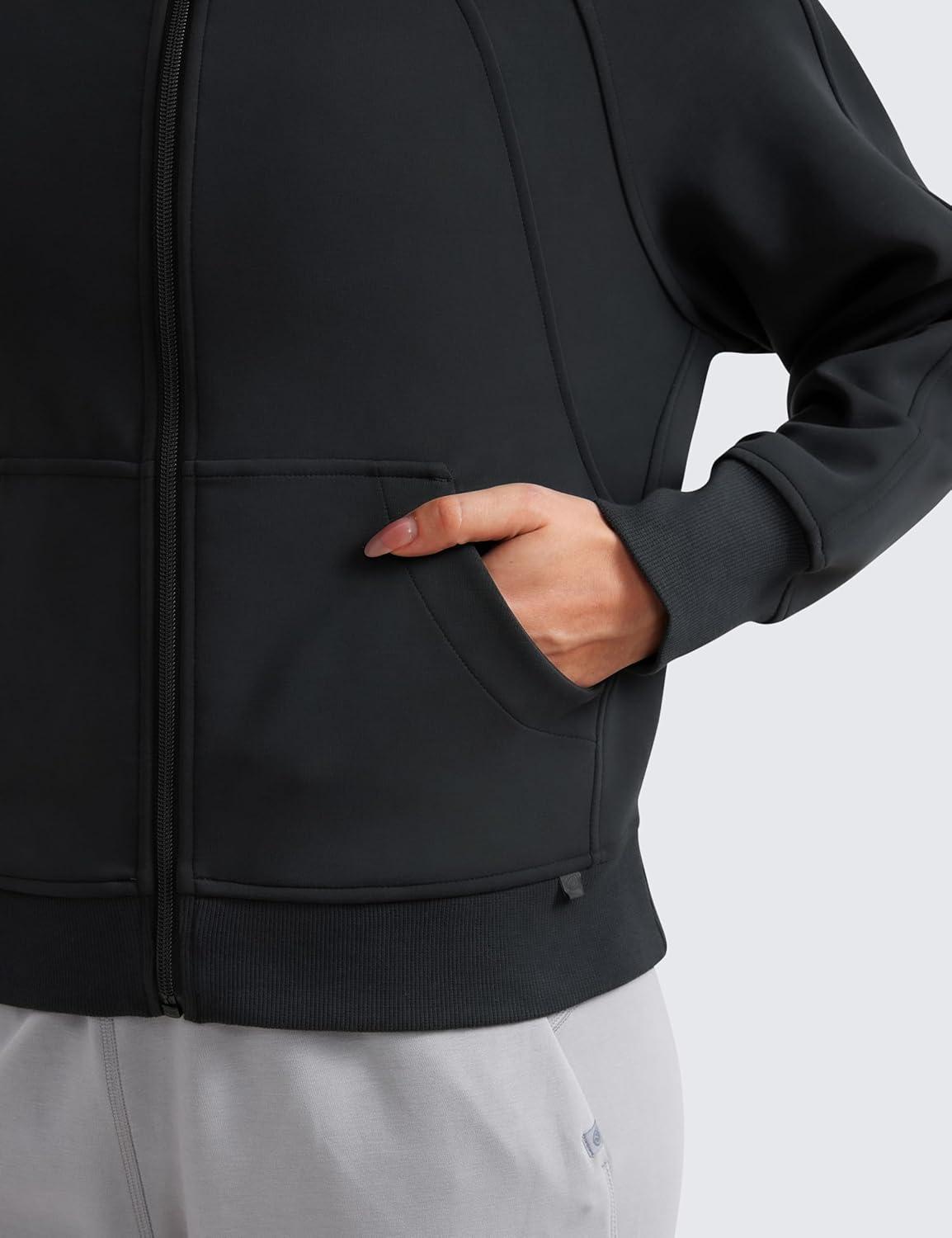 imageCRZ YOGA Womens SoftAura Full Zip Up Hoodie Workout Casual Hooded Sweatshirt Long Sleeve Athletic JacketBlack