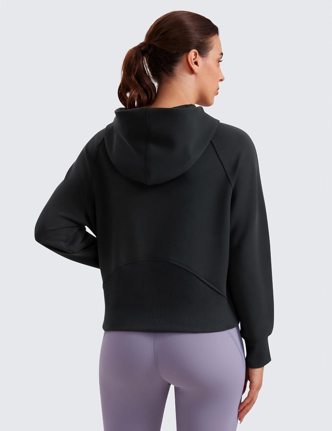 imageCRZ YOGA Womens SoftAura Full Zip Up Hoodie Workout Casual Hooded Sweatshirt Long Sleeve Athletic JacketBlack