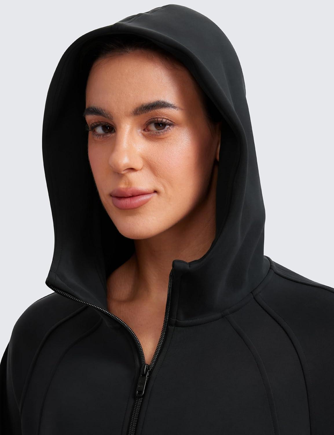 imageCRZ YOGA Womens SoftAura Full Zip Up Hoodie Workout Casual Hooded Sweatshirt Long Sleeve Athletic JacketBlack