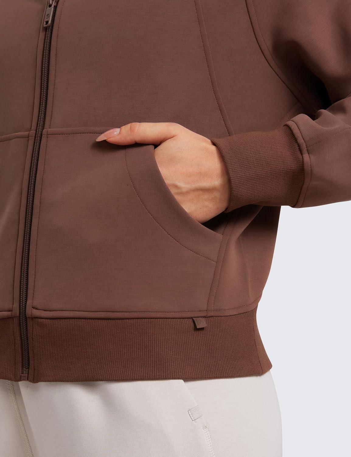 imageCRZ YOGA Womens SoftAura Full Zip Up Hoodie Workout Casual Hooded Sweatshirt Long Sleeve Athletic JacketCoffee Brown