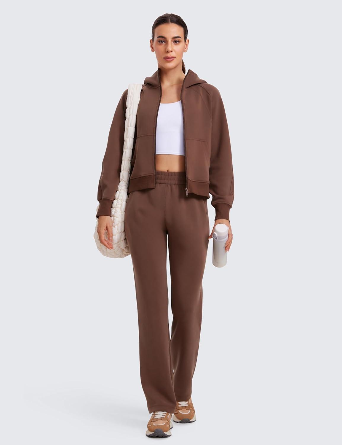 imageCRZ YOGA Womens SoftAura Full Zip Up Hoodie Workout Casual Hooded Sweatshirt Long Sleeve Athletic JacketCoffee Brown