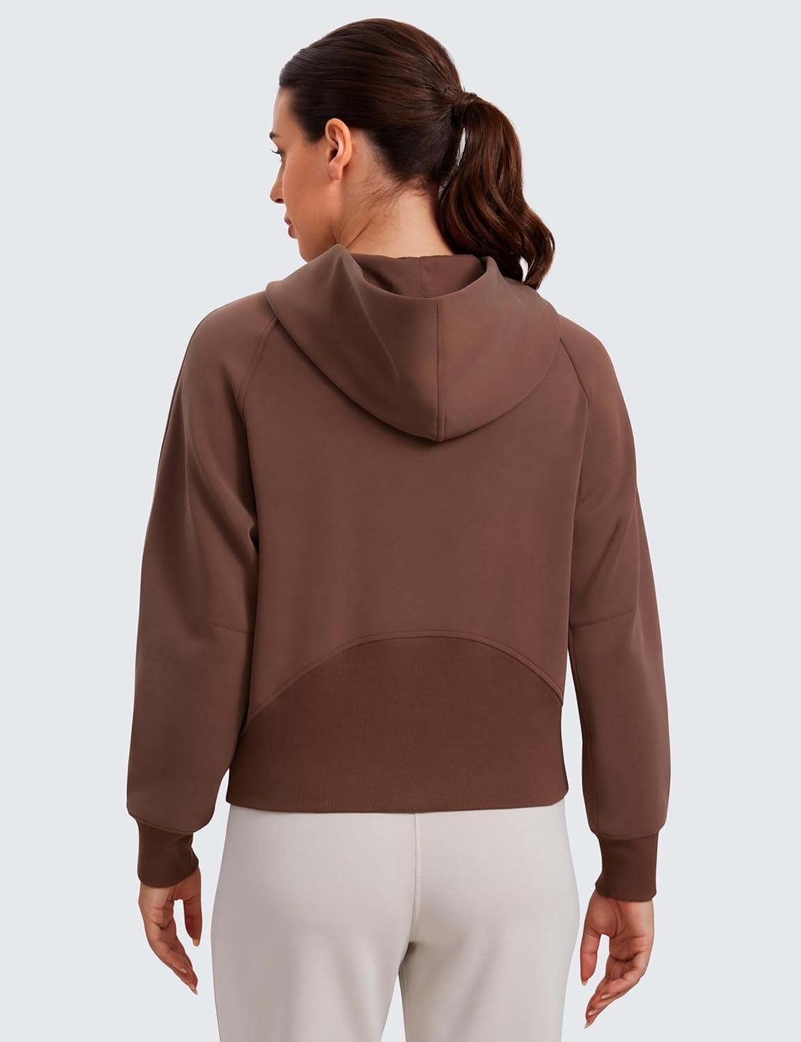 imageCRZ YOGA Womens SoftAura Full Zip Up Hoodie Workout Casual Hooded Sweatshirt Long Sleeve Athletic JacketCoffee Brown