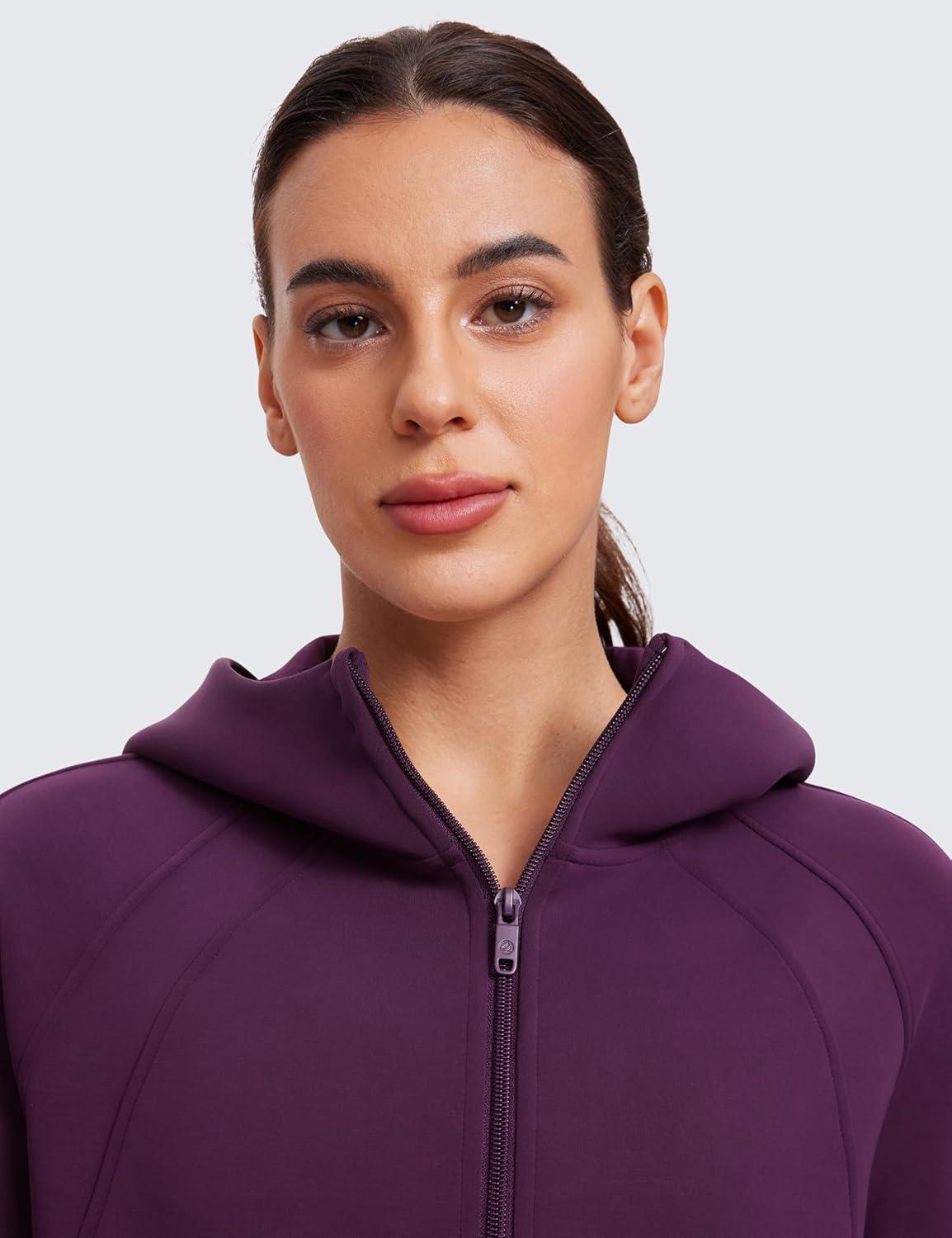 imageCRZ YOGA Womens SoftAura Full Zip Up Hoodie Workout Casual Hooded Sweatshirt Long Sleeve Athletic JacketPlum Magenta