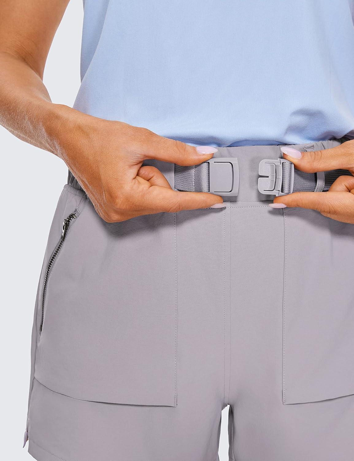 imageCRZ YOGA Womens Waterproof Stretch Hiking Shorts Mid Rise Summer for Outdoor Golf Workout with Zip Pockets Belt 3Gull Gray