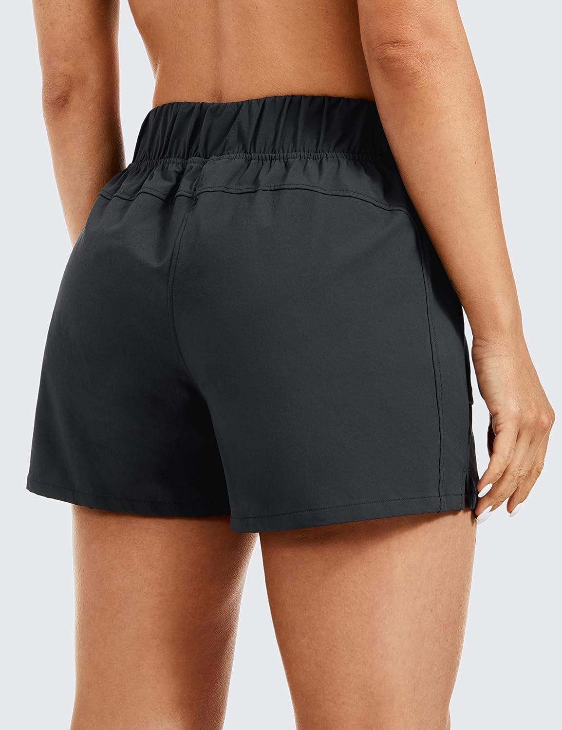 imageCRZ YOGA Womens Waterproof Stretch Hiking Shorts Mid Rise Summer for Outdoor Golf Workout with Zip Pockets Belt 3Ink Gray