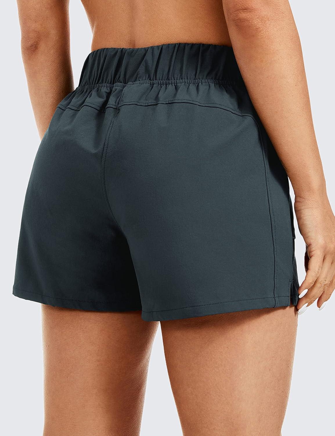 imageCRZ YOGA Womens Waterproof Stretch Hiking Shorts Mid Rise Summer for Outdoor Golf Workout with Zip Pockets Belt 3Melanite