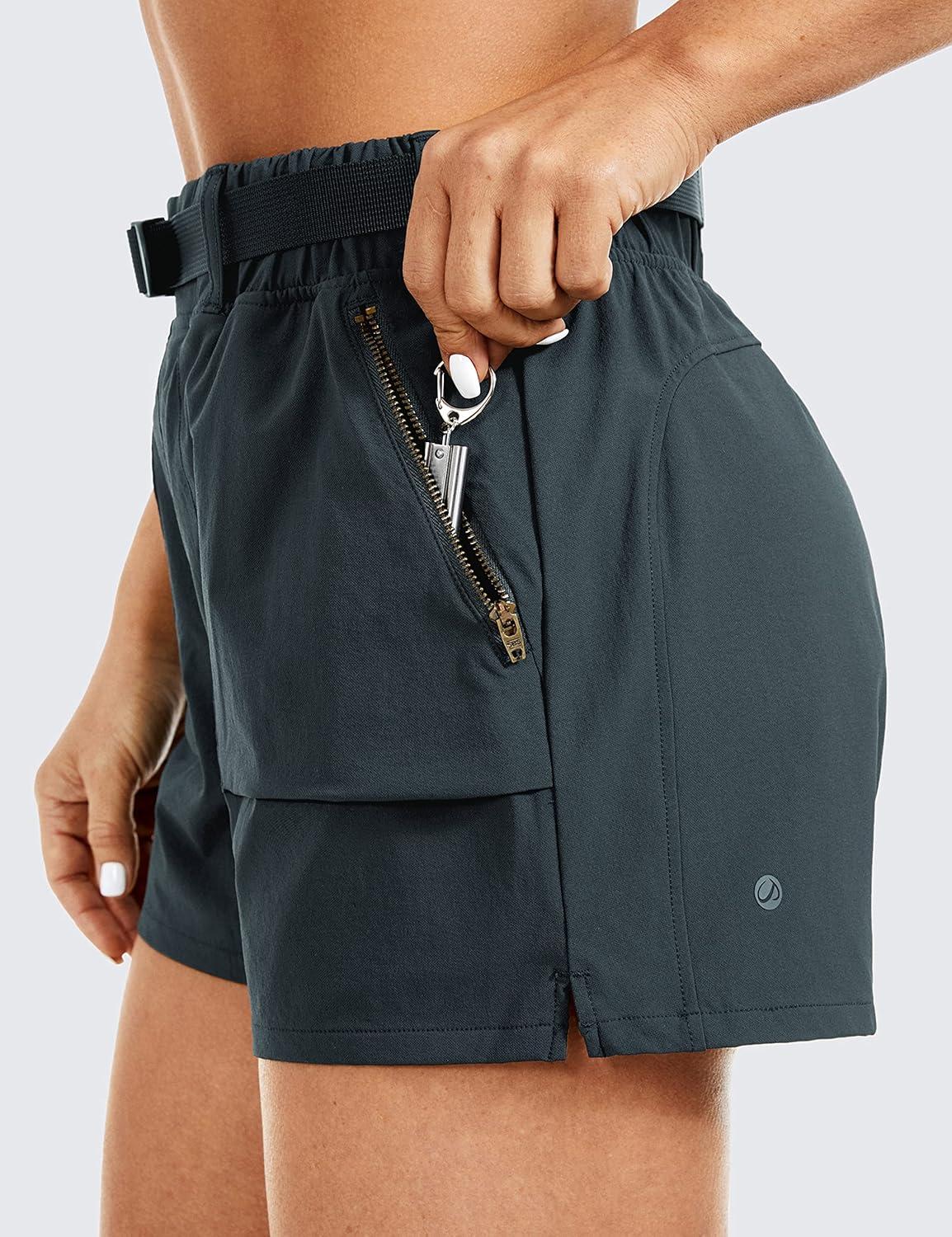 imageCRZ YOGA Womens Waterproof Stretch Hiking Shorts Mid Rise Summer for Outdoor Golf Workout with Zip Pockets Belt 3Melanite
