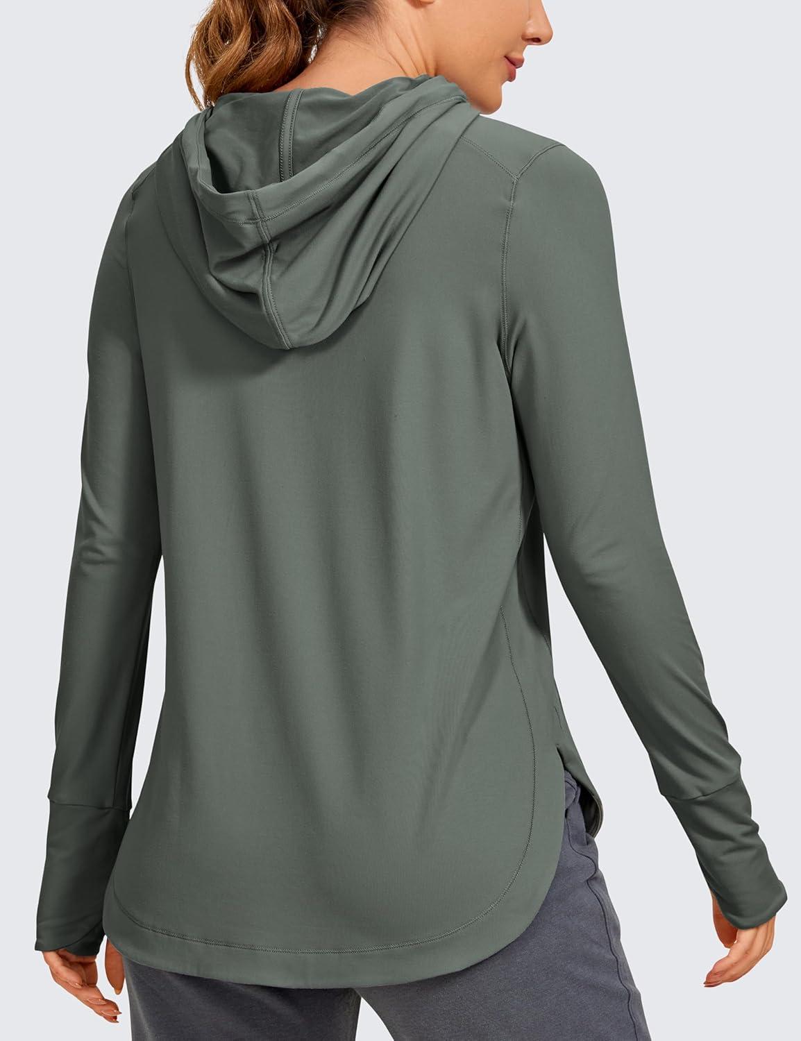 imageCRZ YOGA Workout Long Sleeve Shirt for Women Hoodie Pullover Athletic Hooded Sweatshirts Sports Gym Tops with ThumbholeGrey Sage