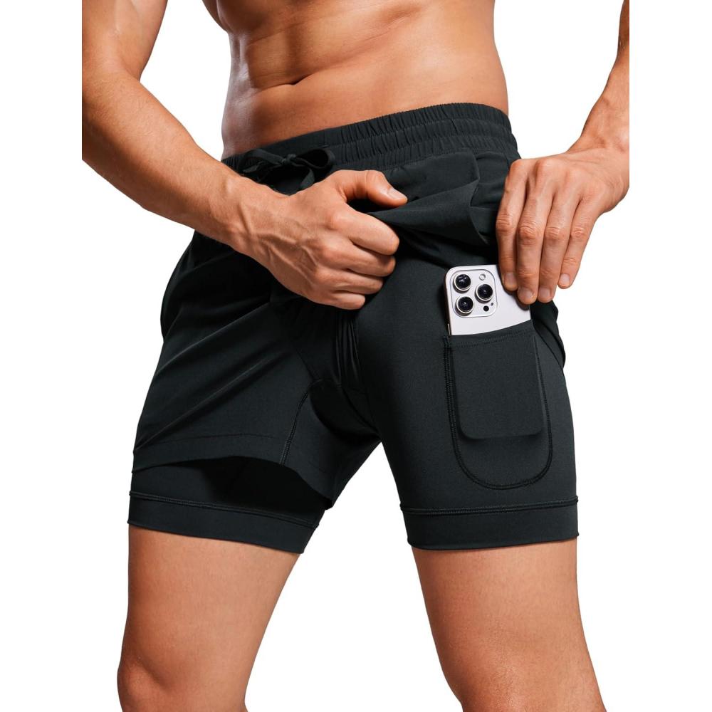 imageCRZ YOGA 2 in 1 Mens Athletic Shorts 35 with Liner Quick Dry Lightweight for Running Gym with Zip PocketsBlack