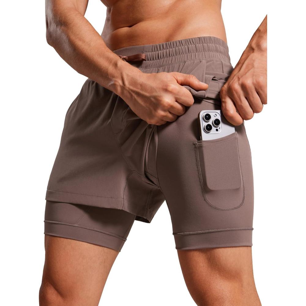 imageCRZ YOGA 2 in 1 Mens Athletic Shorts 35 with Liner Quick Dry Lightweight for Running Gym with Zip PocketsBrown Rock
