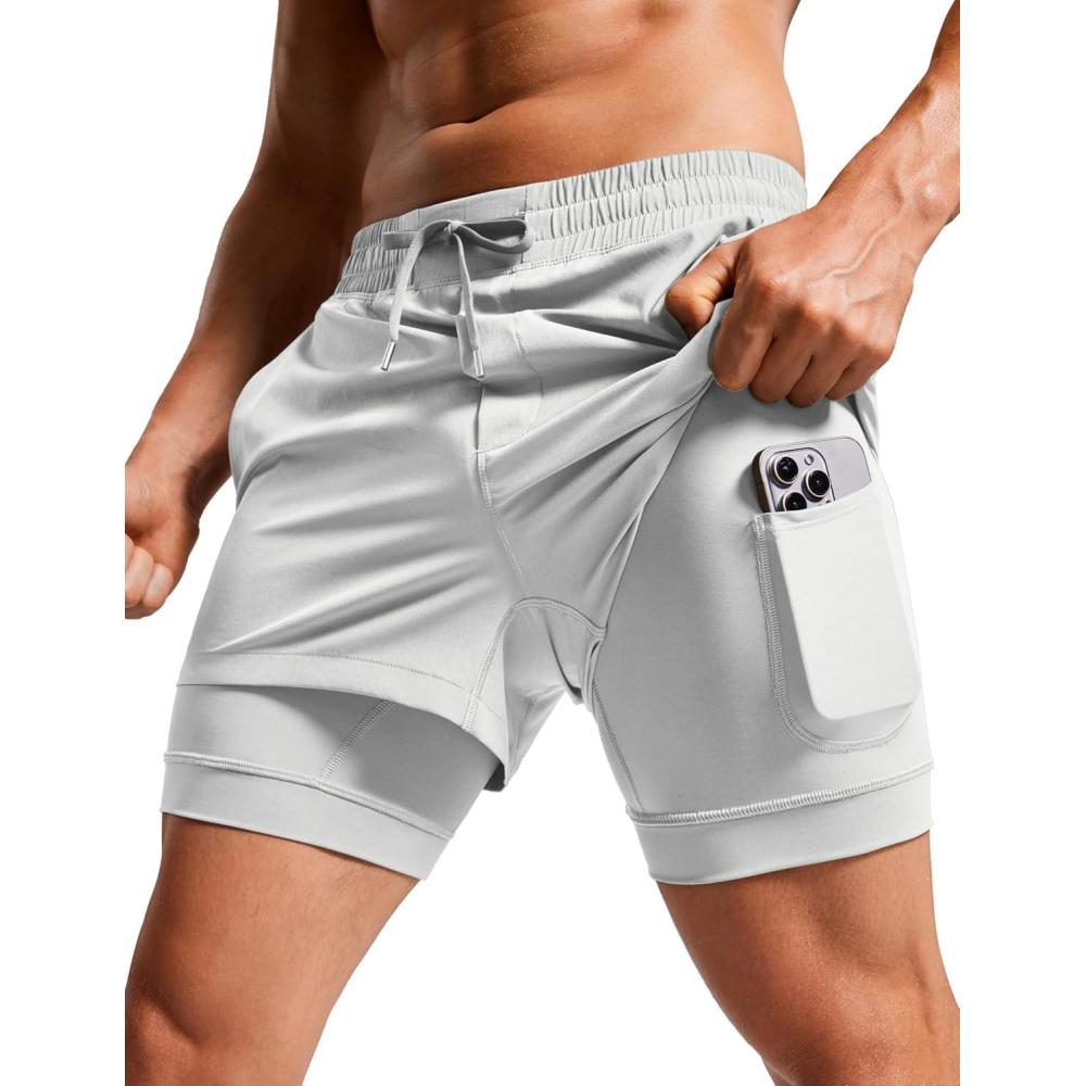 imageCRZ YOGA 2 in 1 Mens Athletic Shorts 35 with Liner Quick Dry Lightweight for Running Gym with Zip PocketsPlatinum Grey