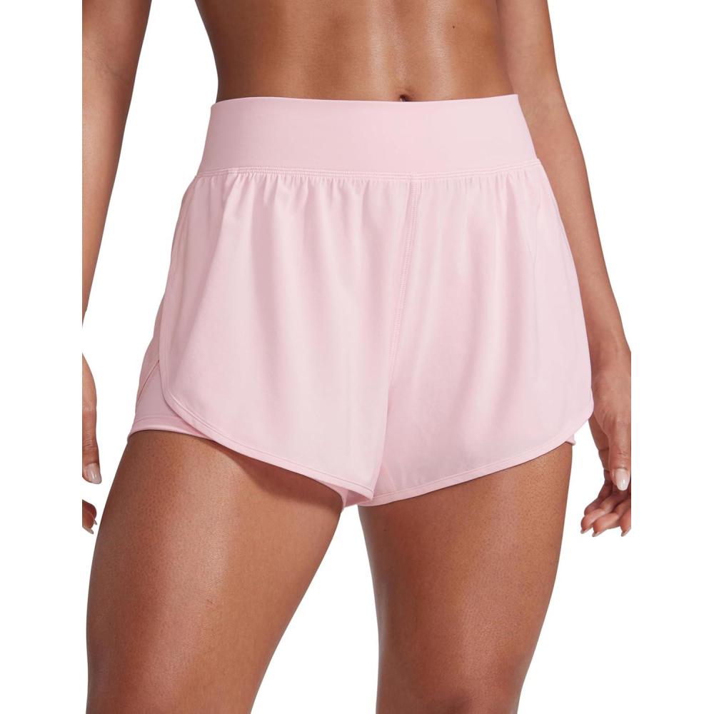 imageCRZ YOGA 2 in 1 Split Flat Rise Running Shorts for Women 3quot High Waisted Workout Athletic Gym Tennis with PocketStrawberry Pink