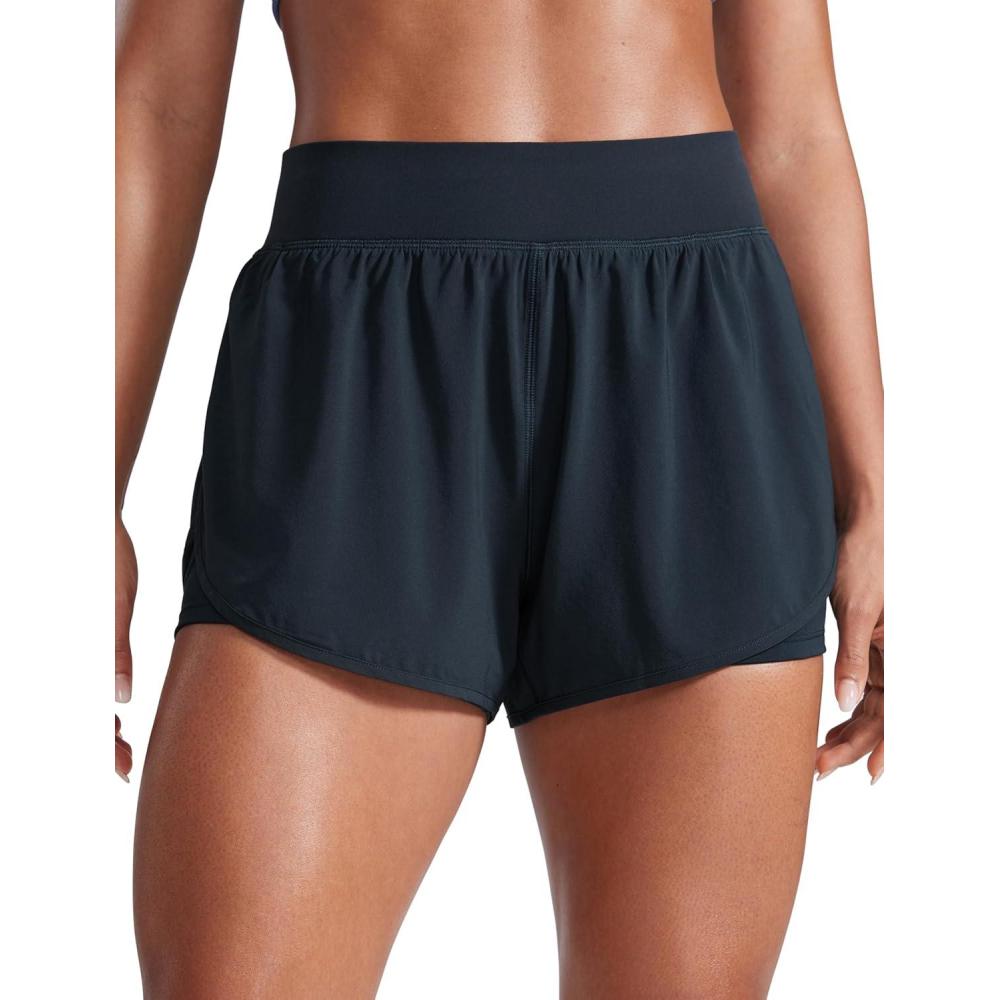 imageCRZ YOGA 2 in 1 Split Flat Rise Running Shorts for Women 3quot High Waisted Workout Athletic Gym Tennis with PocketTrue Navy