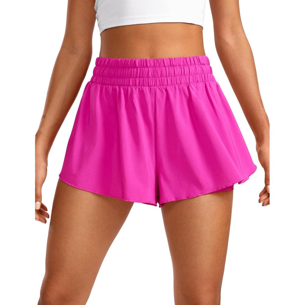 imageCRZ YOGA 2 in 1 Split Flowy Running Shorts for Women 3quot High Waisted Quick Dry Skirts for Tennis Workout Athletic LoungeHibiscus Purple
