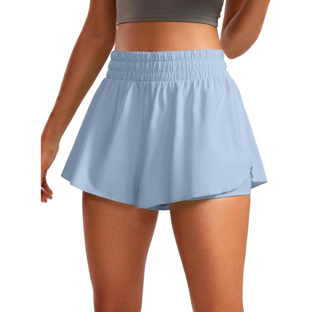 imageCRZ YOGA 2 in 1 Split Flowy Running Shorts for Women 3quot High Waisted Quick Dry Skirts for Tennis Workout Athletic LoungeThe Breeze Blue