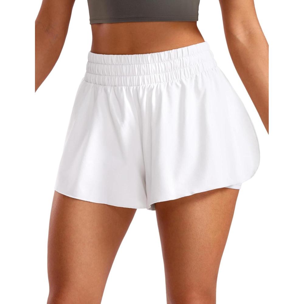 imageCRZ YOGA 2 in 1 Split Flowy Running Shorts for Women 3quot High Waisted Quick Dry Skirts for Tennis Workout Athletic LoungeWhite