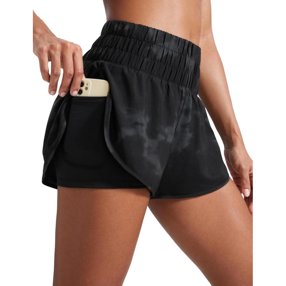 imageCRZ YOGA 2 in 1 Split Running Shorts for Women 3quot High Waisted Workout Athletic Gym Tennis with PocketBlack Tie Dye Flowers