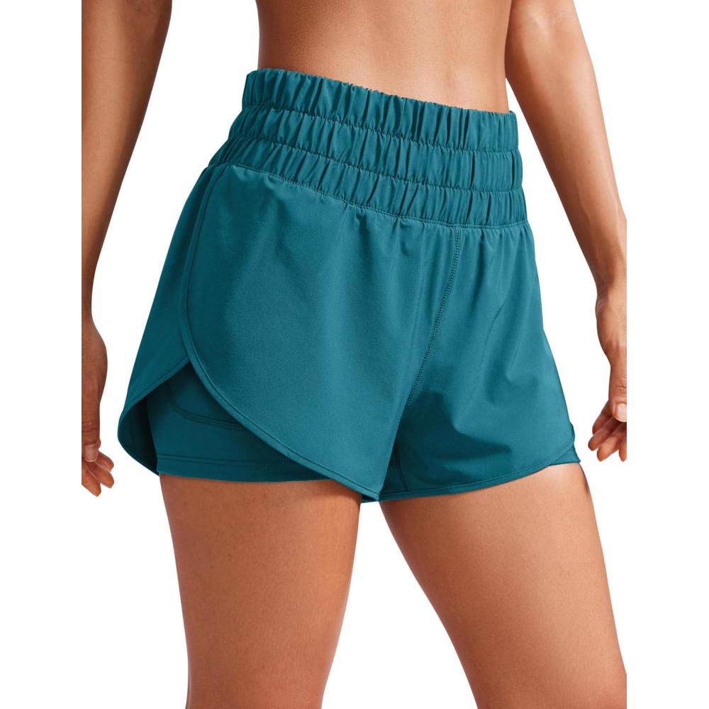 imageCRZ YOGA 2 in 1 Split Running Shorts for Women 3quot High Waisted Workout Athletic Gym Tennis with PocketBorealis Green