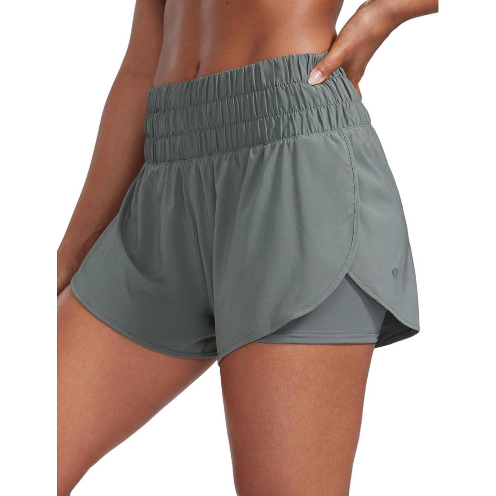 imageCRZ YOGA 2 in 1 Split Running Shorts for Women 3quot High Waisted Workout Athletic Gym Tennis with PocketGrey Sage
