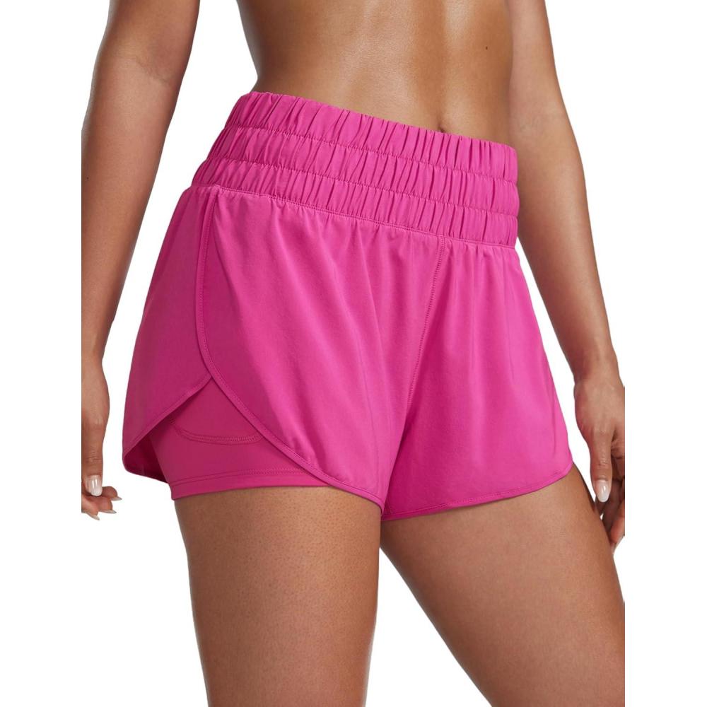 imageCRZ YOGA 2 in 1 Split Running Shorts for Women 3quot High Waisted Workout Athletic Gym Tennis with PocketHibiscus Purple