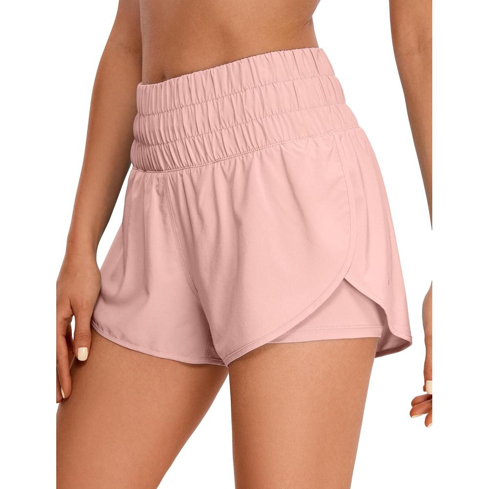 imageCRZ YOGA 2 in 1 Split Running Shorts for Women 3quot  High Waisted Workout Athletic Gym Tennis with PocketPuff Pink