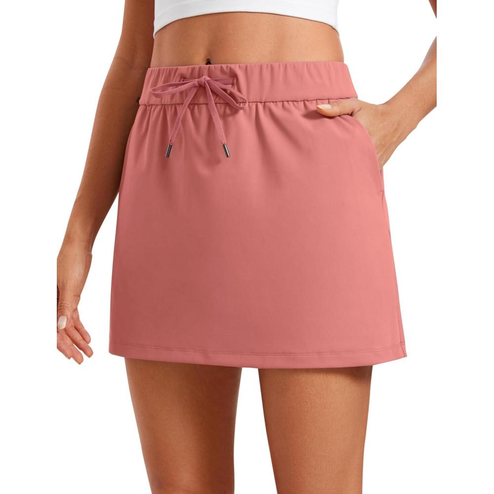 imageCRZ YOGA 4Way Stretch A Line Skirts for Women High Waitsted Mini Lined Tennis Work Drawstring Skort with PocketsBriar Rose