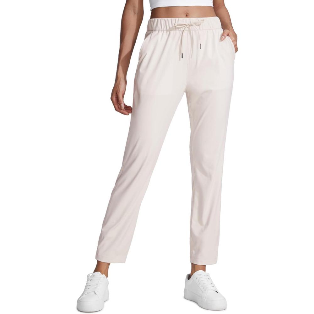 imageCRZ YOGA 4Way Stretch Ankle Golf Pants for Women 27quot Casual Dress Work 78 Sweatpants with PocketsMilky White Bone