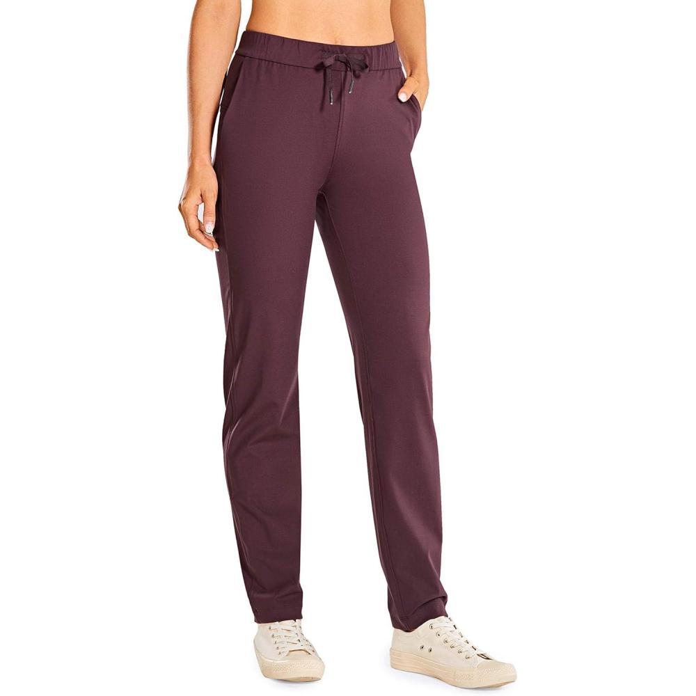 imageCRZ YOGA 4Way Stretch Full Length Golf Pants for Women Tall 31quot Travel Sweatpants Workout Trousers with PocketsDark Russet