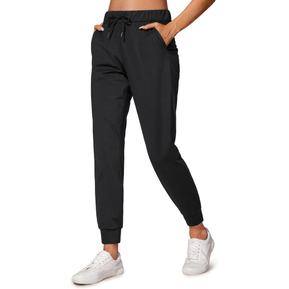 imageCRZ YOGA 4Way Stretch Workout Joggers for Women 28quot Casual Travel Athletic Pants with PocketsBlack