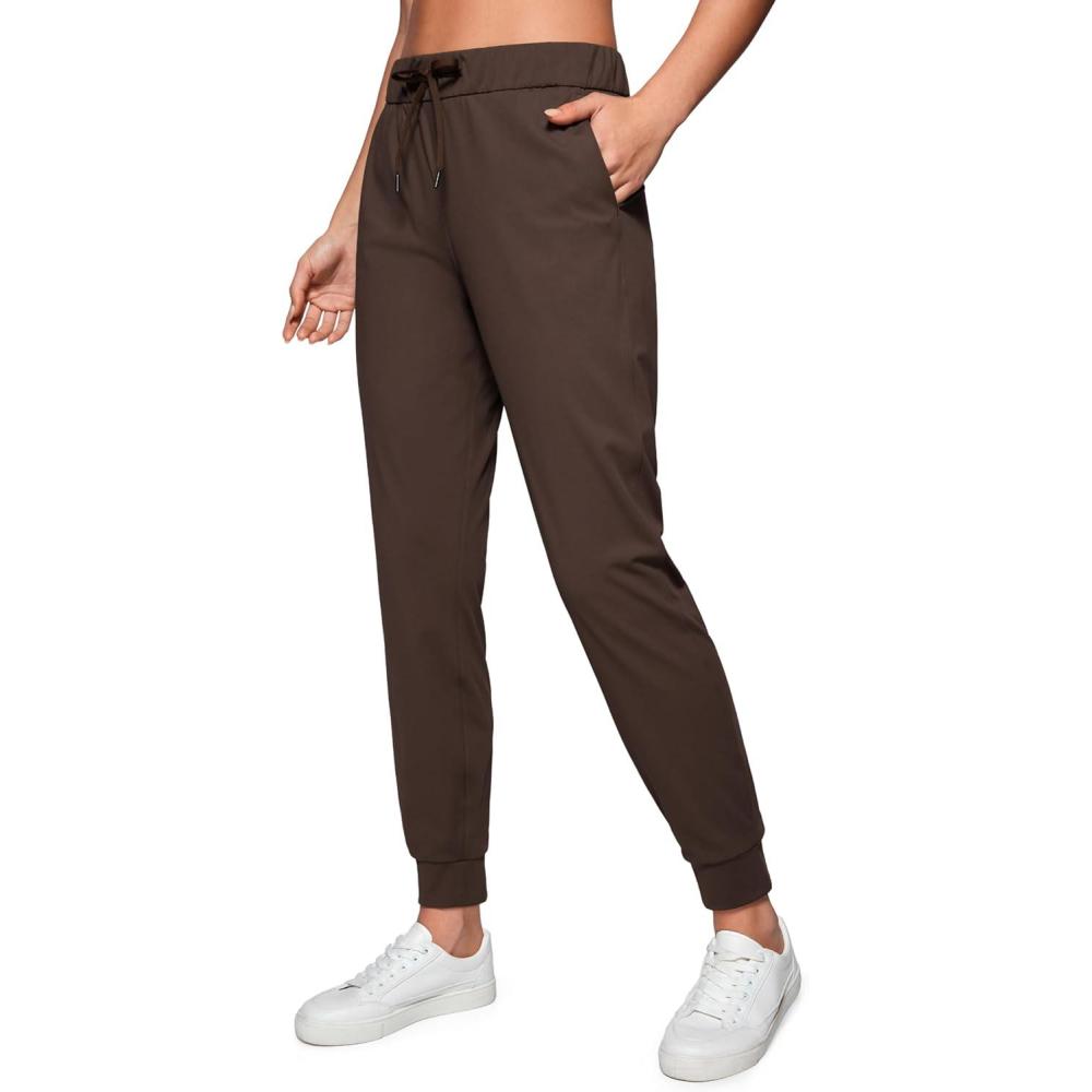 imageCRZ YOGA 4Way Stretch Workout Joggers for Women 28quot Casual Travel Athletic Pants with PocketsHot Fudge Brown