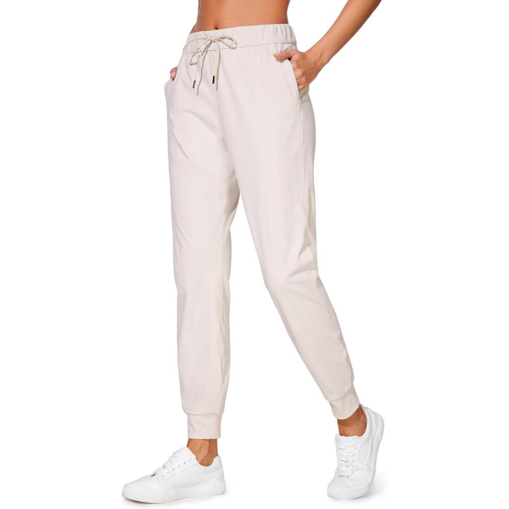 imageCRZ YOGA 4Way Stretch Workout Joggers for Women 28quot Casual Travel Athletic Pants with PocketsMilky White Bone