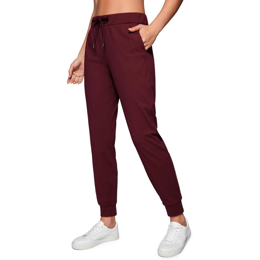 imageCRZ YOGA 4Way Stretch Workout Joggers for Women 28quot Casual Travel Athletic Pants with PocketsRed Merlot