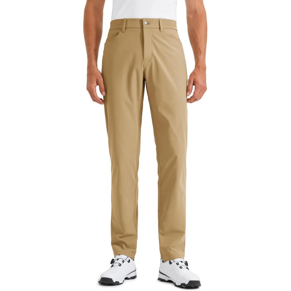 imageCRZ YOGA All Day Comfy 5Pocket Golf Pants for Men 28quot30quot32quot34quot Quick Dry Lightweight Casual Work Stretch TrousersKhaki Sand