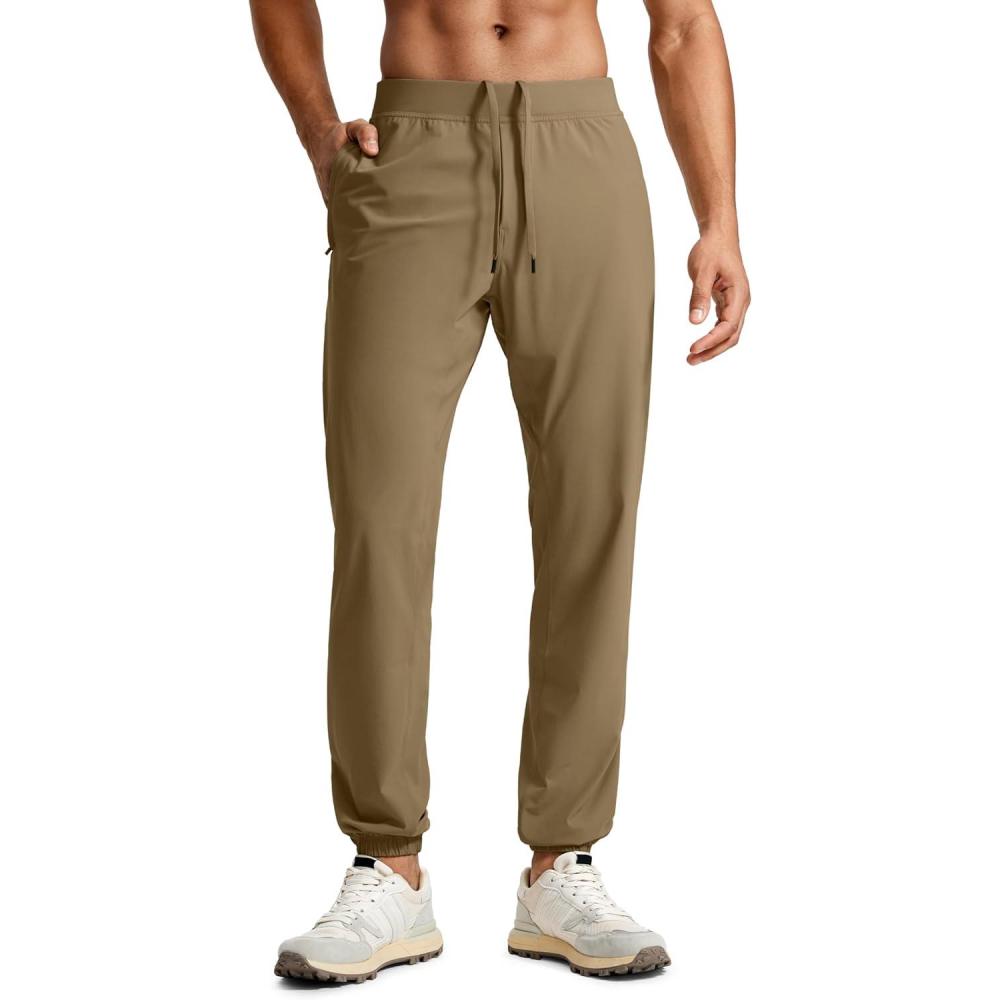 imageCRZ YOGA Athletic Joggers for Men 31quot Lightweight Running Training Pants with Zip Pockets and Ankle ZippersArtifact Brown