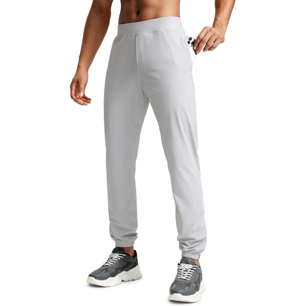 imageCRZ YOGA Athletic Joggers for Men 31quot Lightweight Running Training Pants with Zip Pockets and Ankle ZippersPlatinum Grey